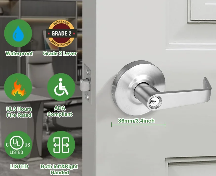 ADA compliant lever handle replacing round doorknob for accessibility compliance