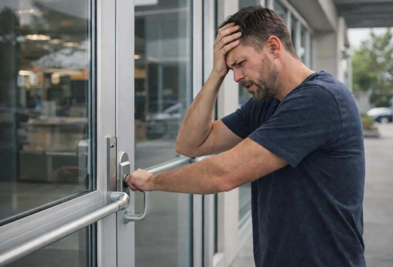 Commercial lockout service opening office door with mortise lock bypass by Triton Locksmith