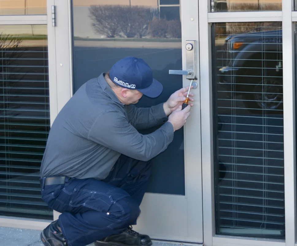 Aluminum-frame commercial glass storefront door repaired by Triton Locksmith